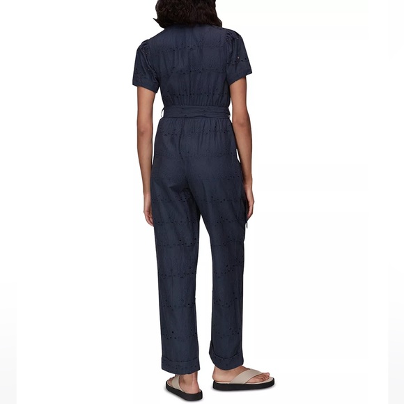 NWOT Whistles Zoe Eyelet Jumpsuit Navy Blue Front Zip Sz Small $279 - Picture 2 of 12